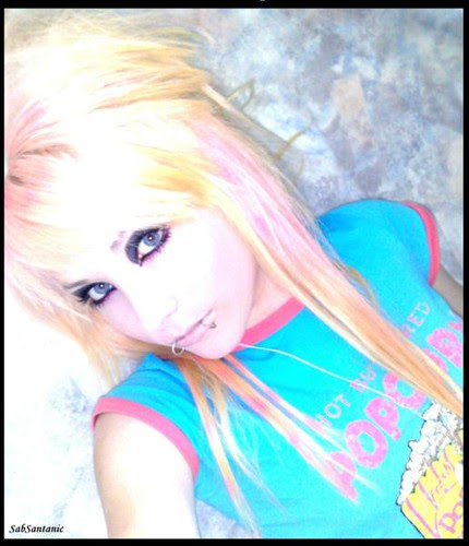 scene girl with long blonde scene hair. Long blonde scene hairstyle
