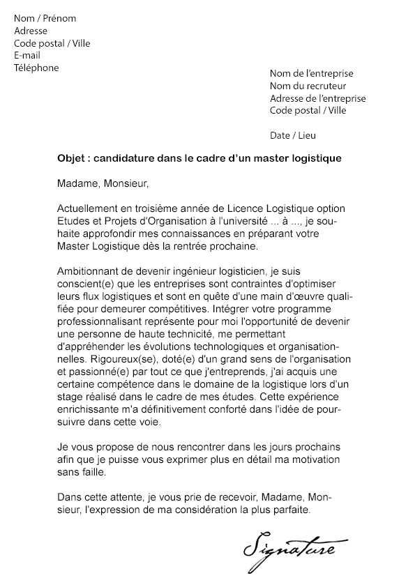 modele lettre de motivation master 2 management