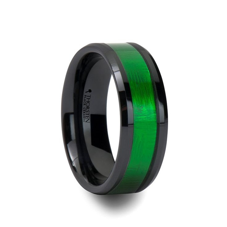 ... Men's Ceramic Wedding Band with Green Inlay from Wedding Bands HQ