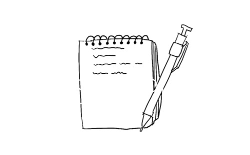 メモ帳とペンの白黒イラスト 無料フリー素材