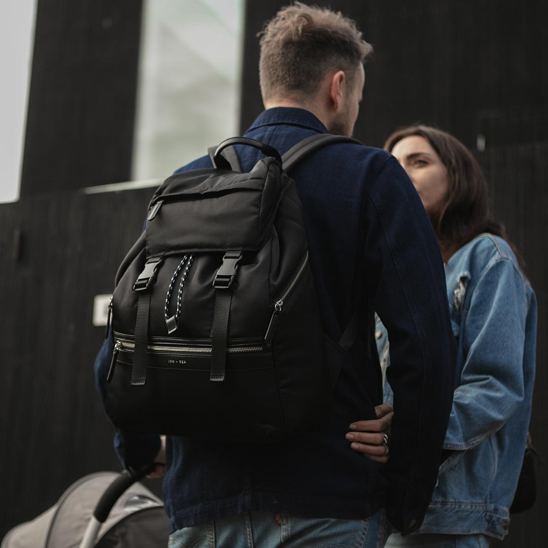 Jem Bea Elliott Backpack Changing Bag In Black Natural Baby Shower