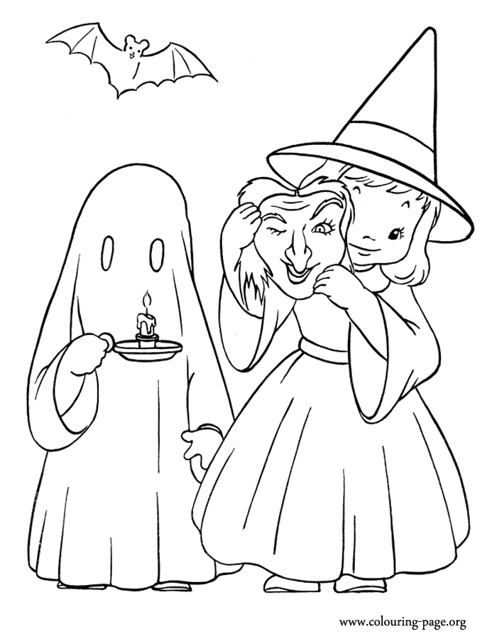 Download Halloween - Halloween costumes of witch and ghost coloring page