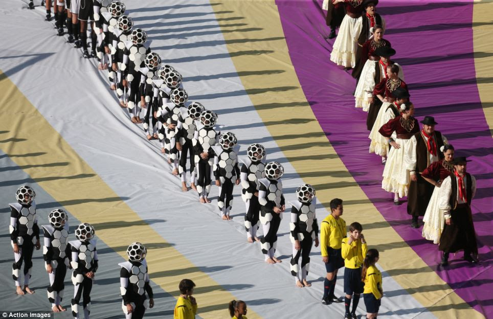Each of the props used in tonight's ceremony were specially designed with an even weight distribution so as not to cause any damage to the playing surface, which was covered for the opening celebration