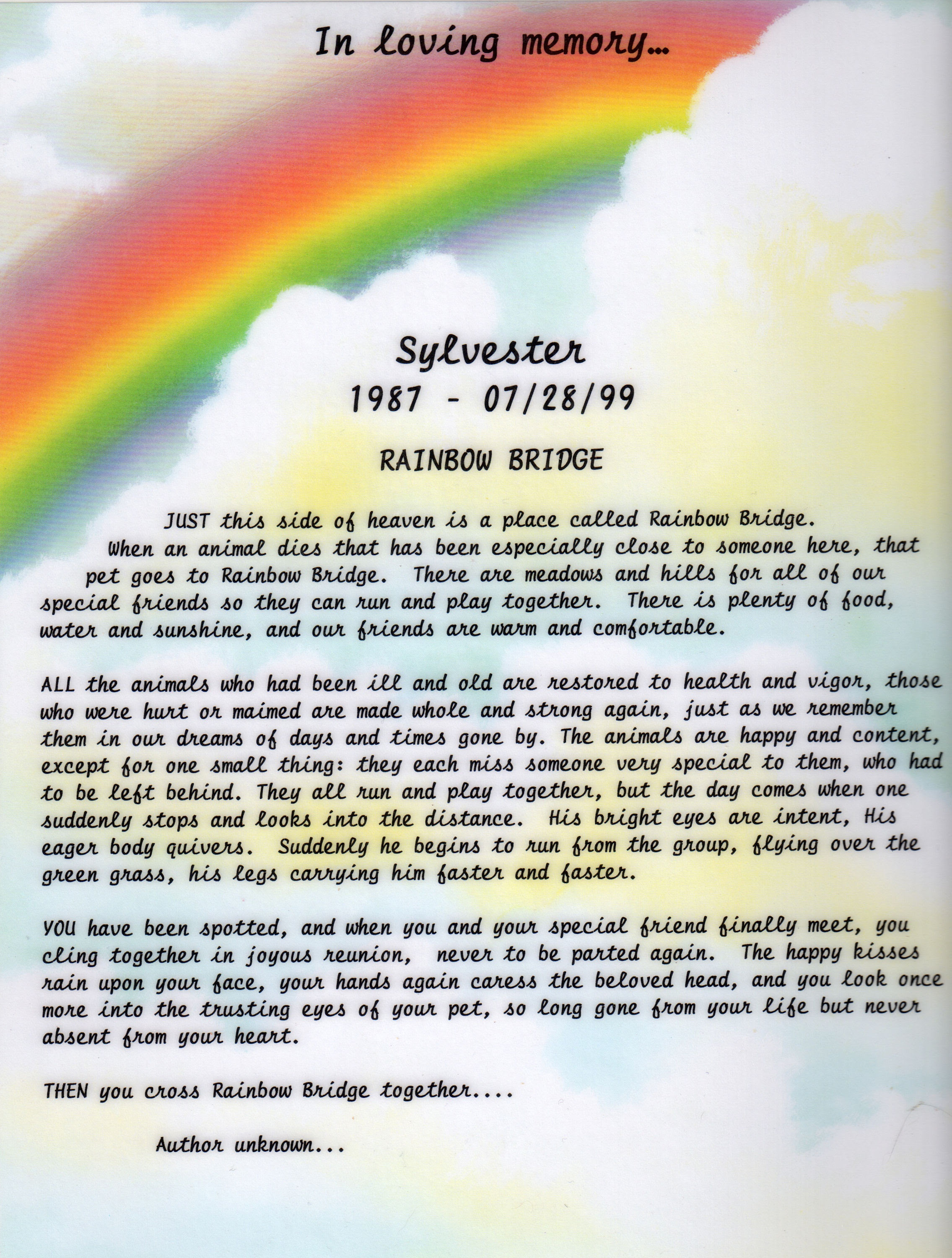 Rainbow Bridge poem for pet loss | Rainbow bridge, Pet ...