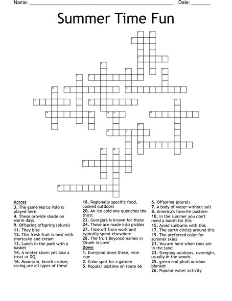  summer crossword puzzle free printable