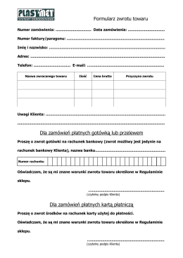 FORMULARZ ZWROTU TOWARU