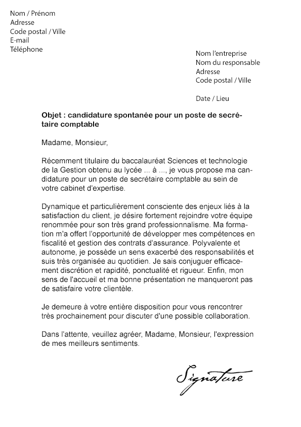 Lettre de motivation Secrétaire Comptable - Modèle de Lettre
