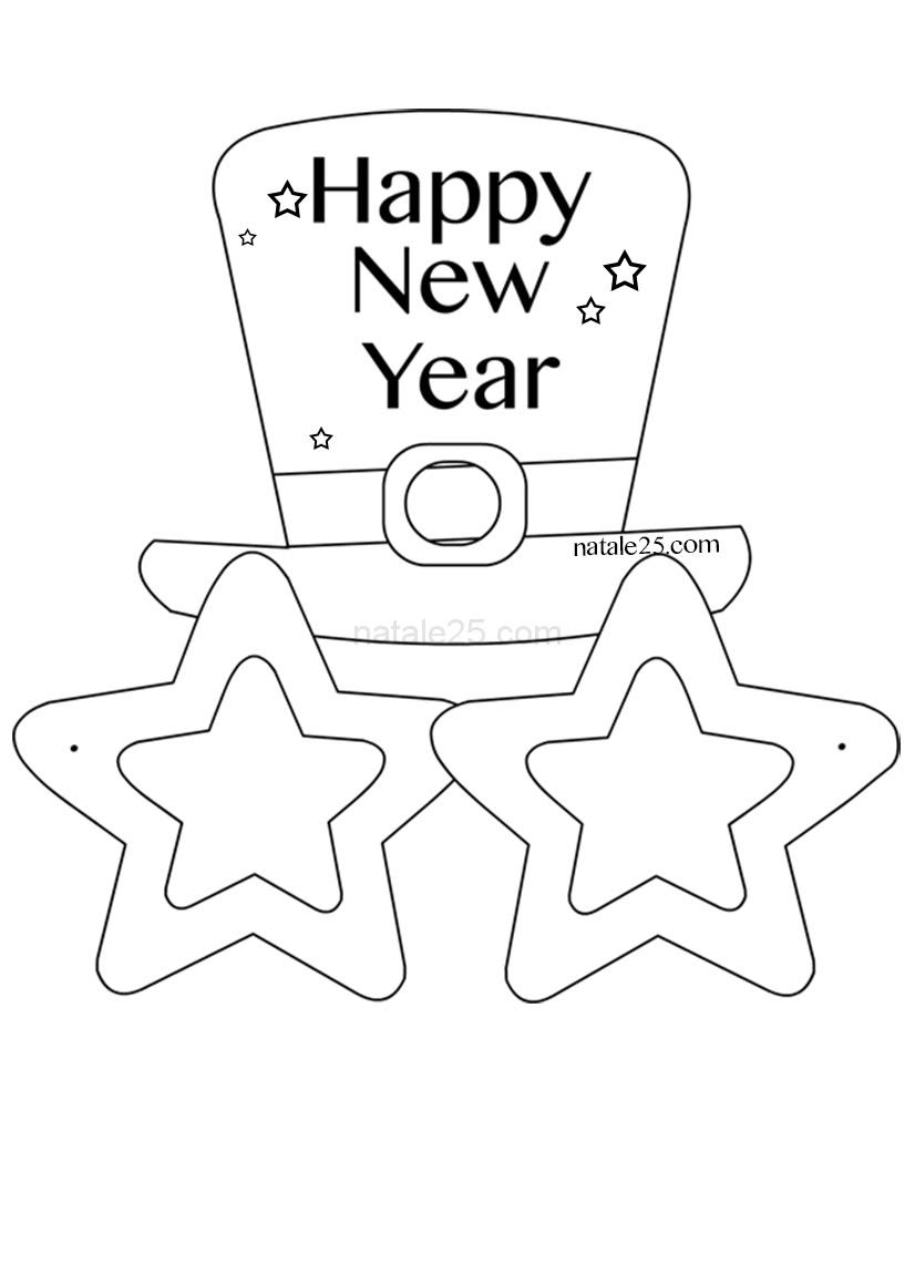 Occhiali di carta Happy New Year da colorare