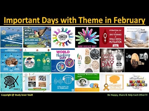 List Of Important Days with Theme in February  - National & International - Current Affairs 2020