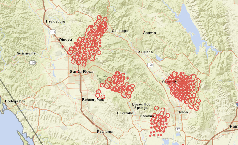 Current Fire Map Santa Rosa Santa Rosa Fire: Hundreds of structures burned, hospitals 