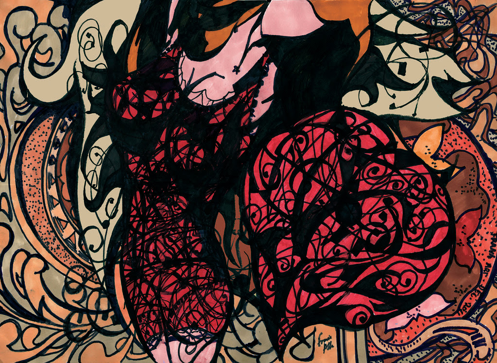 Abstract Mucha Art Deco Spider Girl Doodle