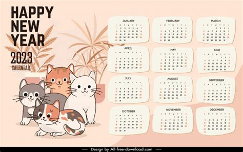  calendar 2023 template handdrawn cute baby cats decor vectors graphic
