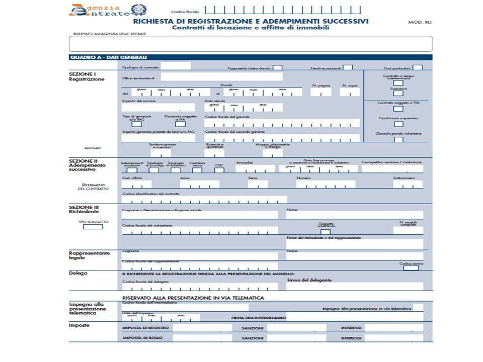 MODELLO REGISTRAZIONE CONTRATTI DI LOCAZIONE - 