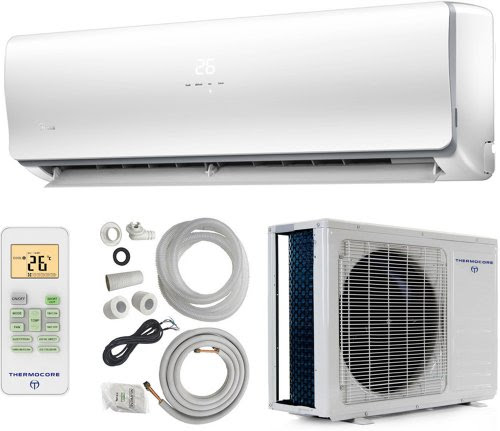 Thermocore Systems 24.5 SEER ENERGY STAR Ductless Mini Split Air Conditioner System, Heat Pump, 9000 BTU, Inverter, Cooling, Heating, Dehumidification. Includes 16 Foot Installation Kit. 110~120 VAC