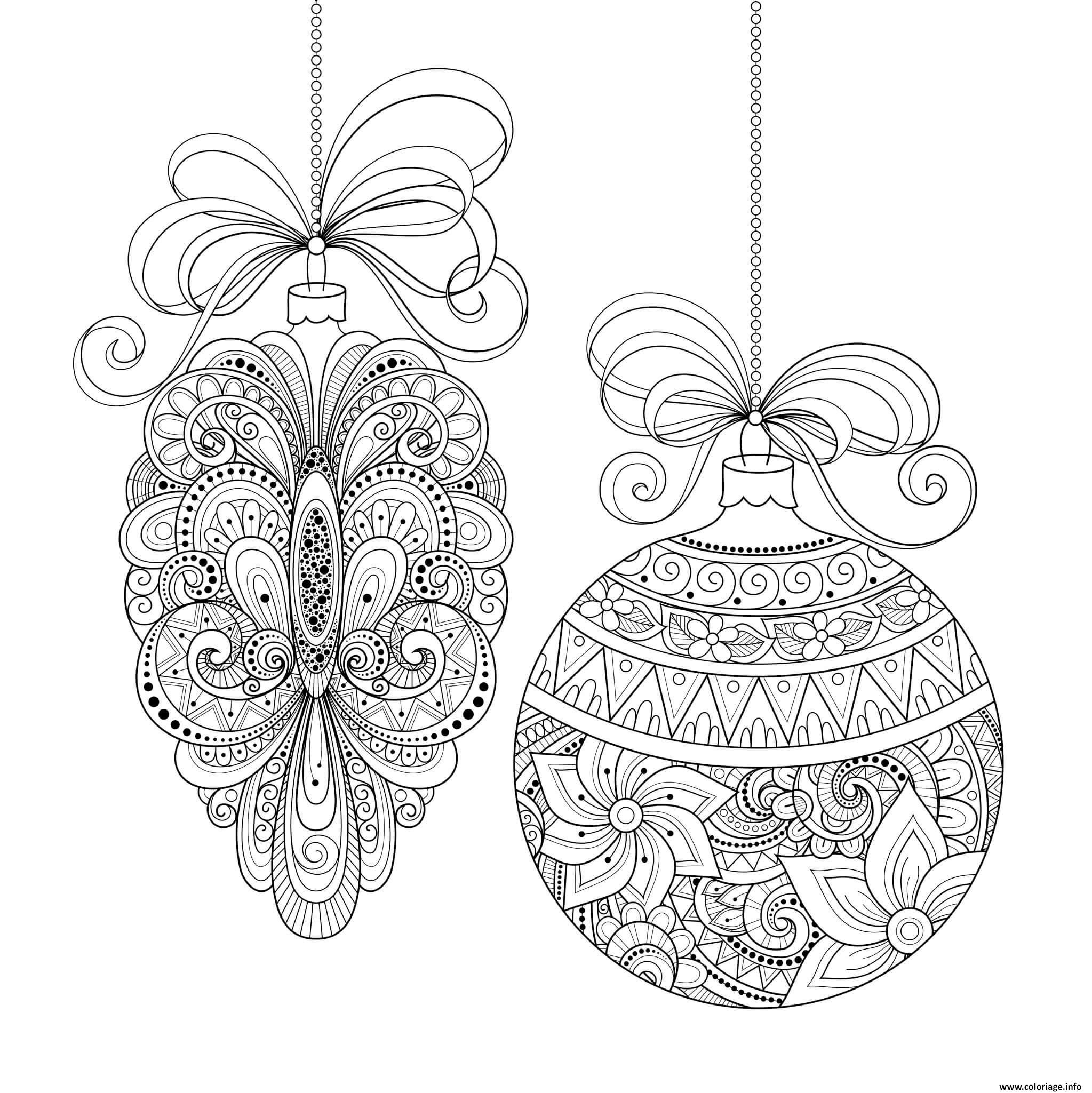 Coloriage deux boules de noel adulte dessin Coloriage de noel pour adulte