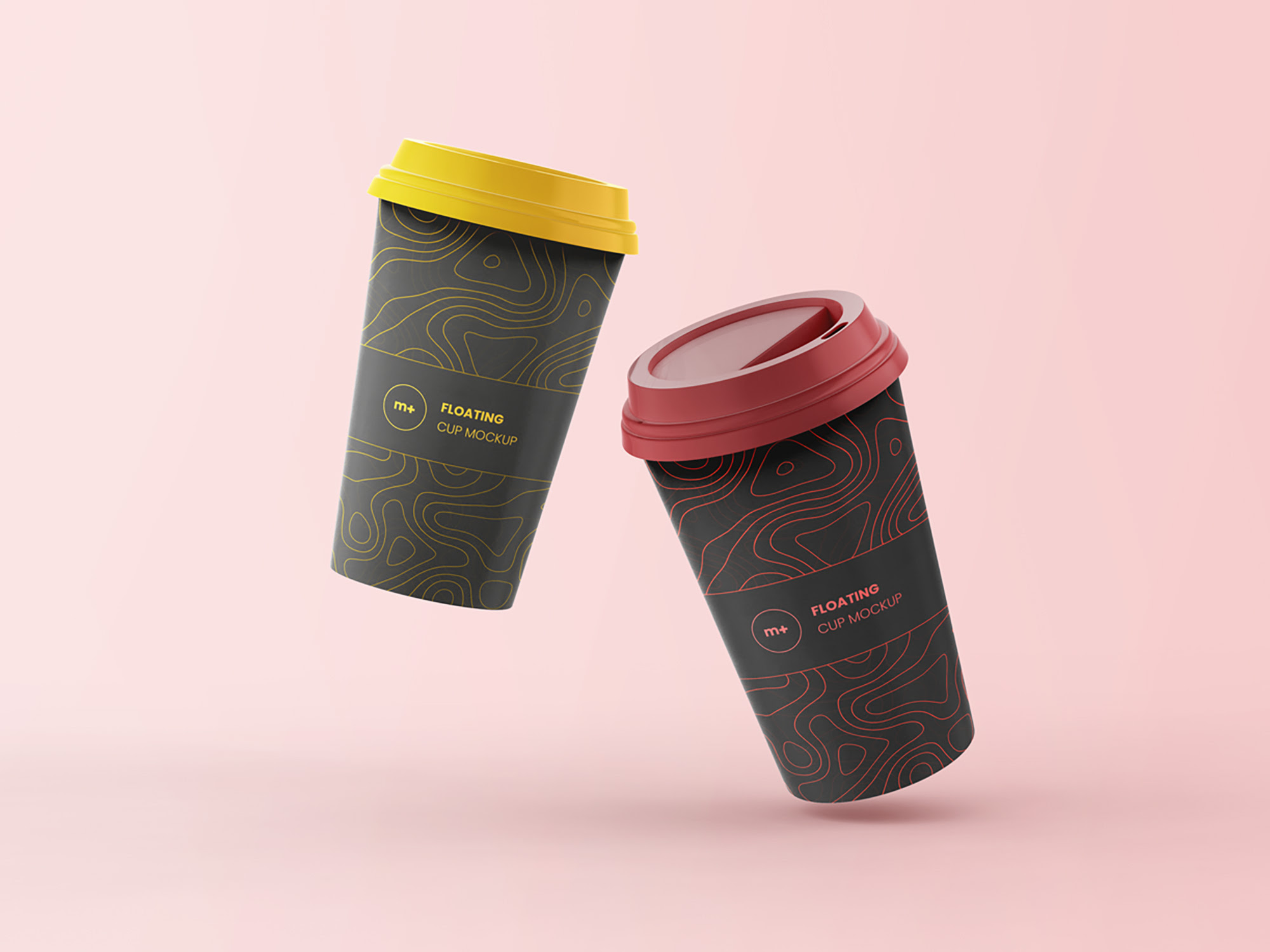 Download 2 Floating Coffee Cups Mockup Psd