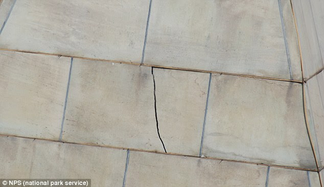 Mother Nature strikes: One of four big cracks opened up the quake. Days later, Hurricane Irene added to the tally