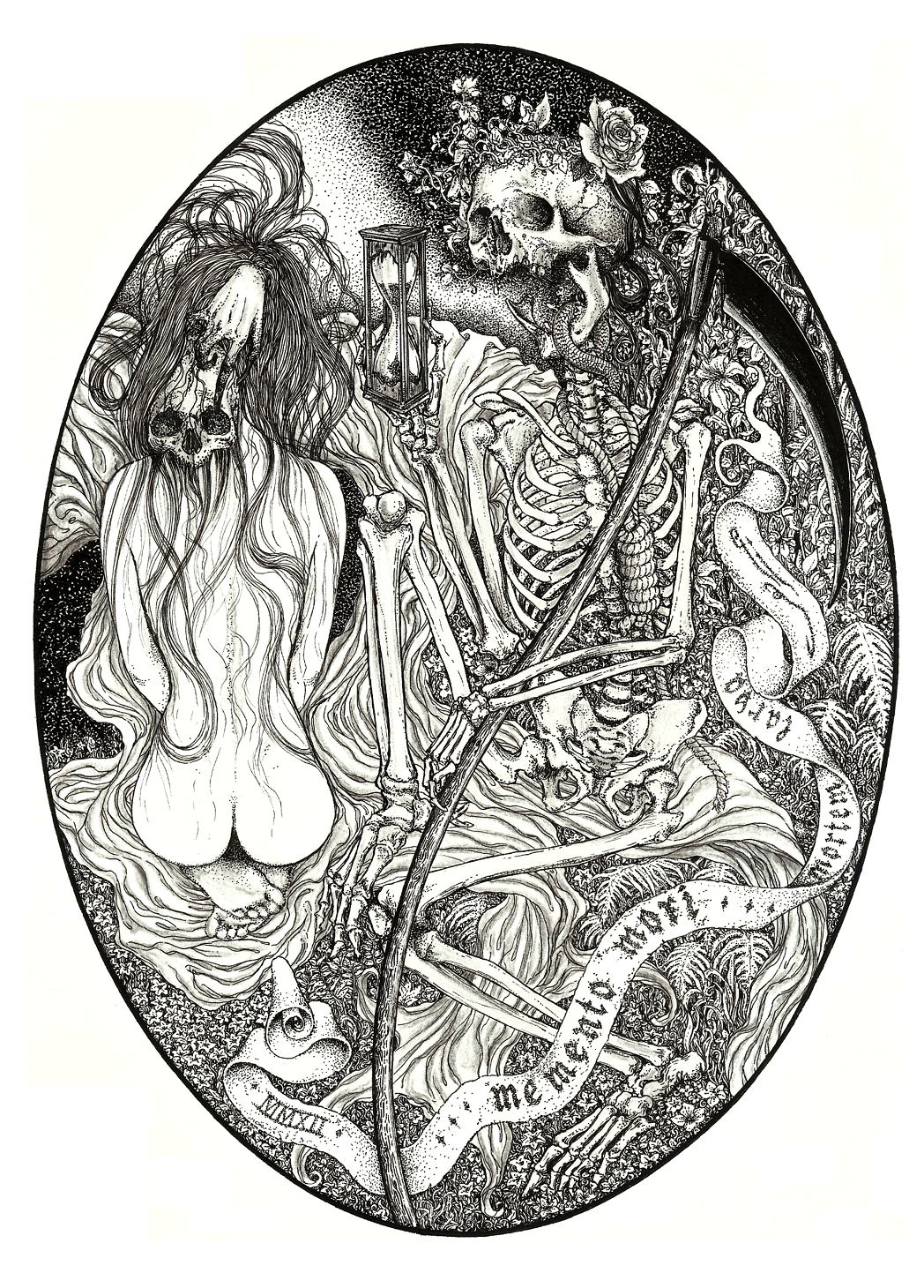 Elias Aquino - Memento Mori, 2012. China Ink and colour pencil on paper, 29,7 x 21,0 cm. (A4)
facebook - society6 - blog - deviantart