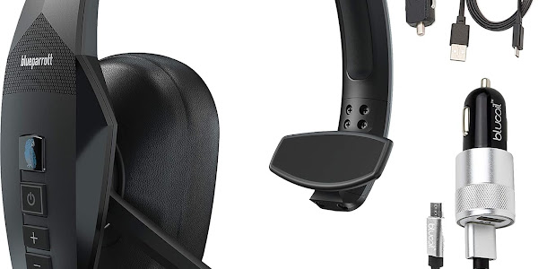 BlueParrott B550-XT Voice Controlled Bluetooth Headset with Noise Cancelling Microphone for iOS & Android Bundle with Blucoil Micro USB Car Charger, USB Wall Adapter, and 5-Pack of Reusable Cable Ties