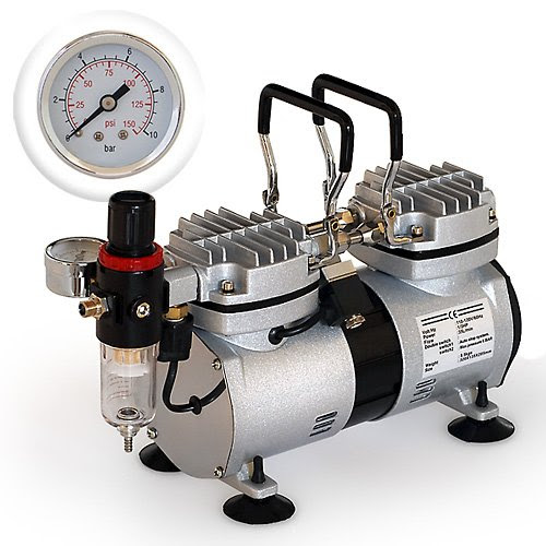 Pro Airbrush Air Compressor Tankless Twin Piston 1/3 HP from PointZero 