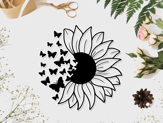 Download 74 Sunflower With Butterfly Svg Free SVG PNG EPS DXF File for Cricut, Silhouette and Other Machine
