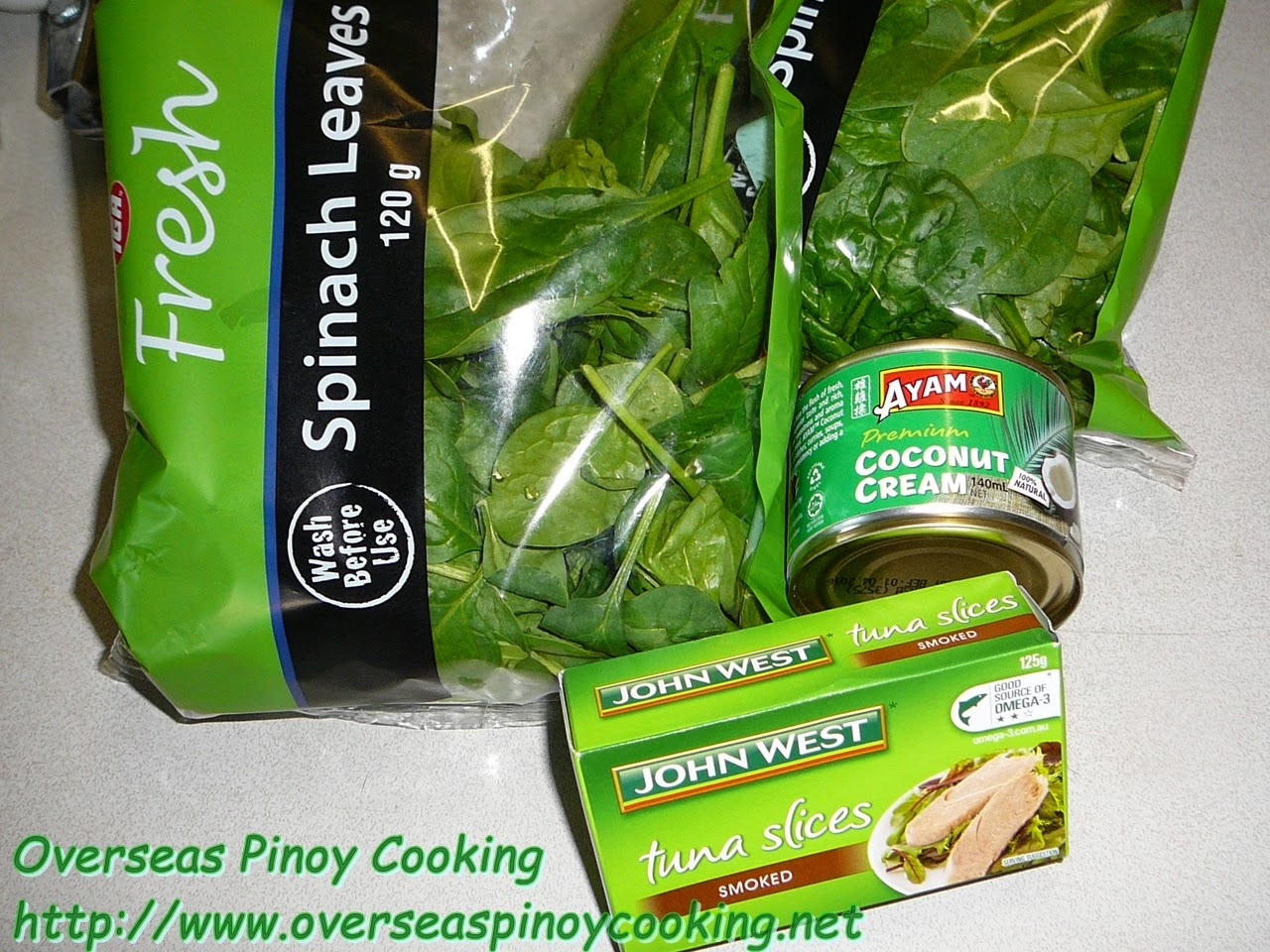 Ginataang Canned Smoked Tuna with Spinach - Ingredients