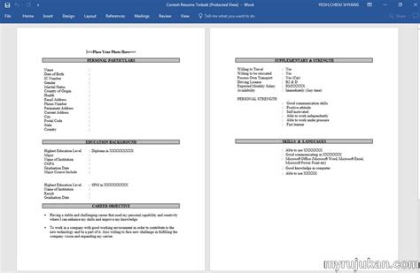 template resume bahasa melayu myrujukan