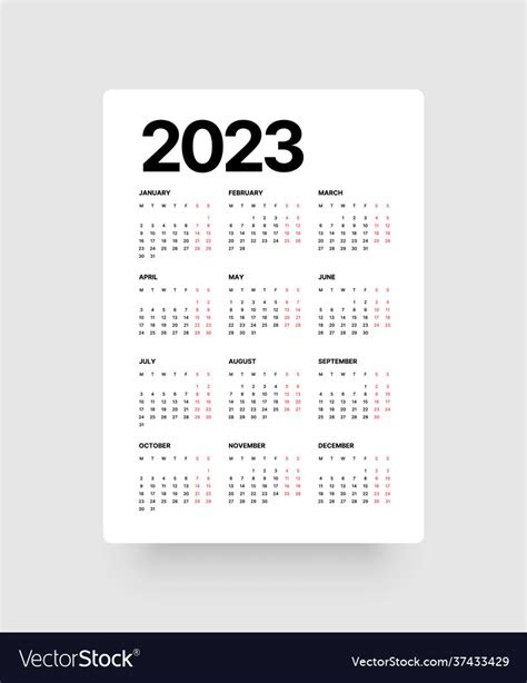 Yearly printable calendars for 2023 — ready to download . calendar for 2023 year week starts on monday vector image