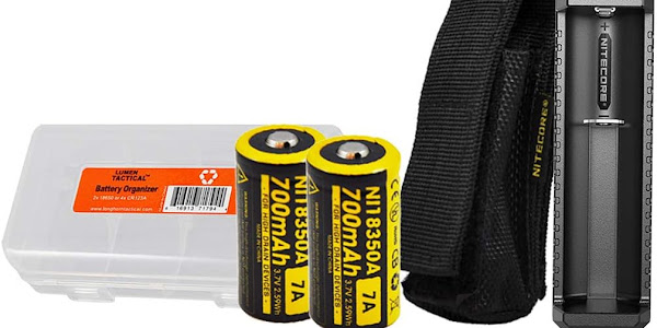 NITECORE MT10C 920 Lumen Multitask Tactical Flashlight with Red Light, 2x Rechargeable Batteries, Charger, and LumenTac Battery Organizer