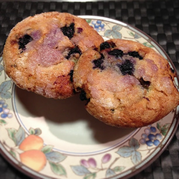 The Original Jordan Marsh Blueberry Muffins on a Plate.