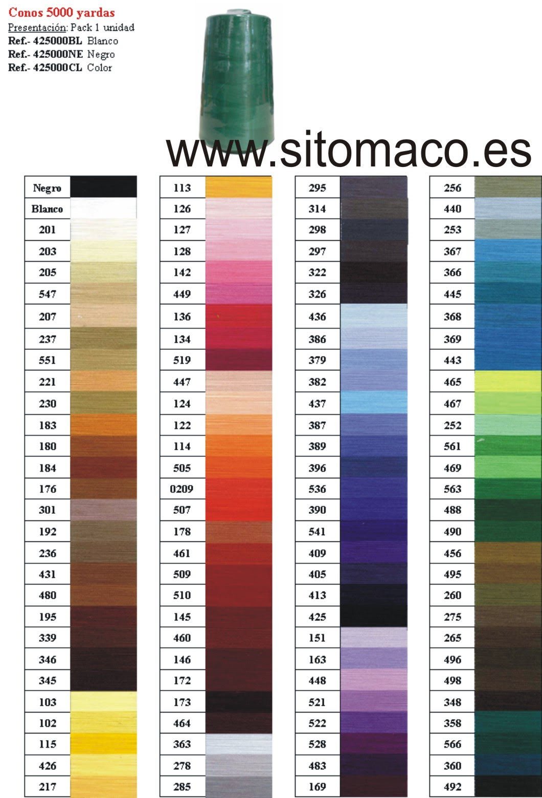CONO HILO POLIESTER 5000 yardas INDICAR COD COLOR, Sitomaco