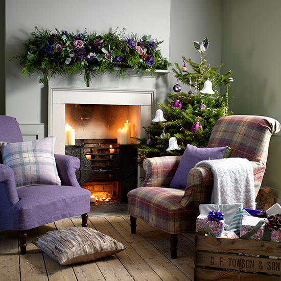 Cosy Christmas living room with heather armchairs  Country Christmas 