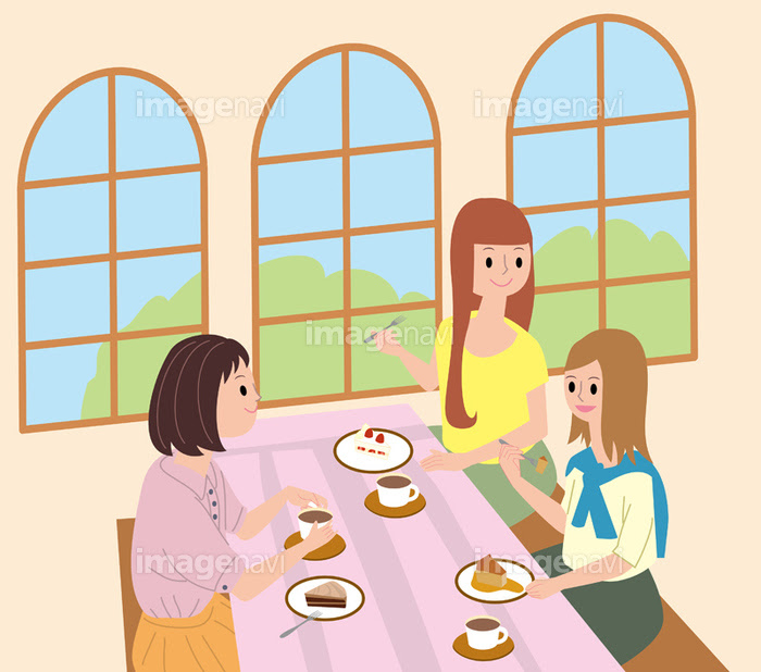 カフェで女子会を楽しむ女性３人 の画像素材 イラスト素材ならイメージナビ