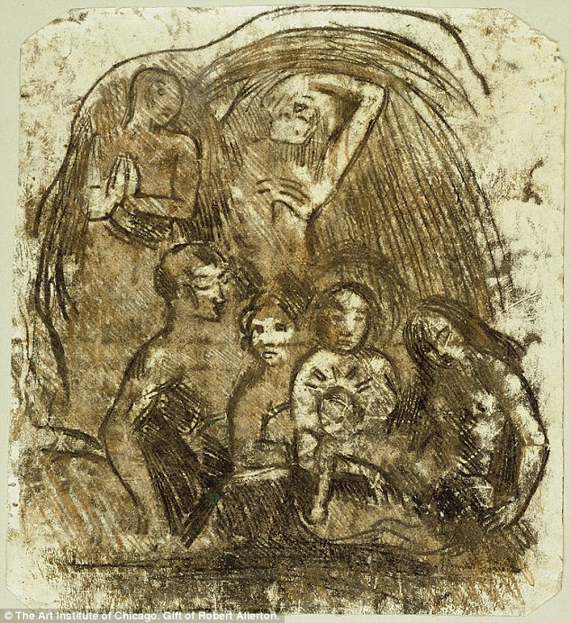 The technique was originally revealed by peeling back layers of the 3D surface of the print 'Nativity (Mother and Child Surrounded by Five Figures),' made by Gauguin in 1902