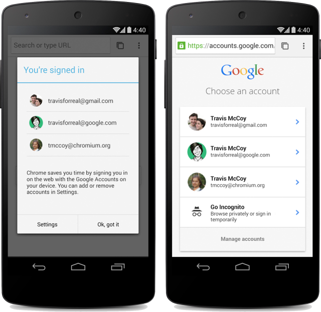 Chrome Materila update sign in