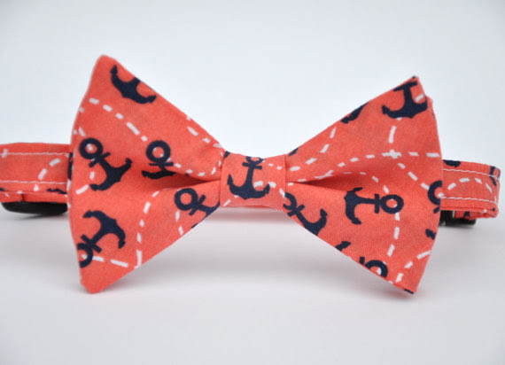 Nautical Boy's Bow Tie In Coral And Navy Blue Anchor Tie Toddler Bowtie