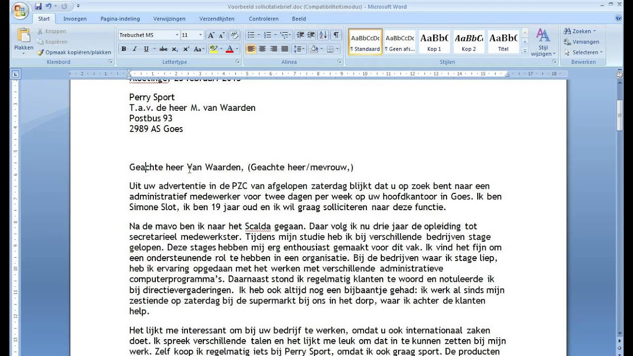 Sollicitatiebrief schrijven mavo3  YouTube