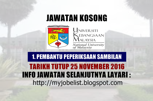 Jawatan Kosong di UKM November 2016