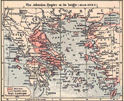 Mapa do Império ateniense por volta de 450 a.C.