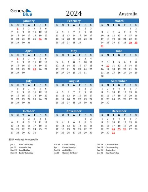  2024 australia calendar with holidays