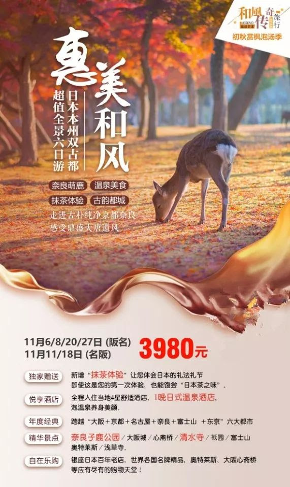 惠美和风日本本州双古都超值全景6日游 鹿公园