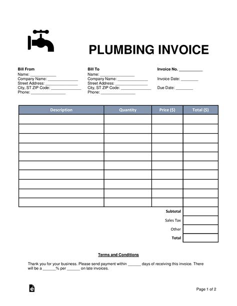  free plumbing invoice template pdf word eforms