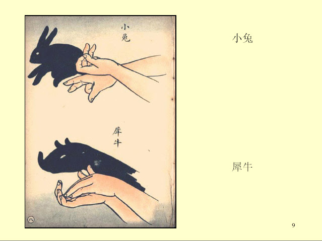 小兔和犀牛手影 动物卡片 宝宝吧