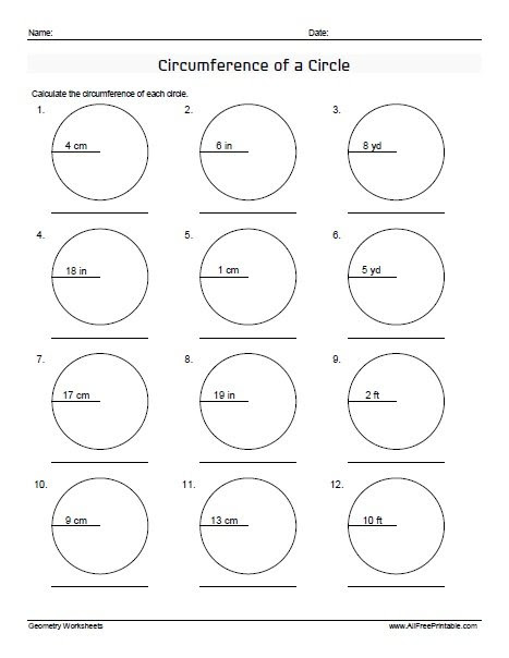 Circumference of a Circle Worksheets | Free Printable