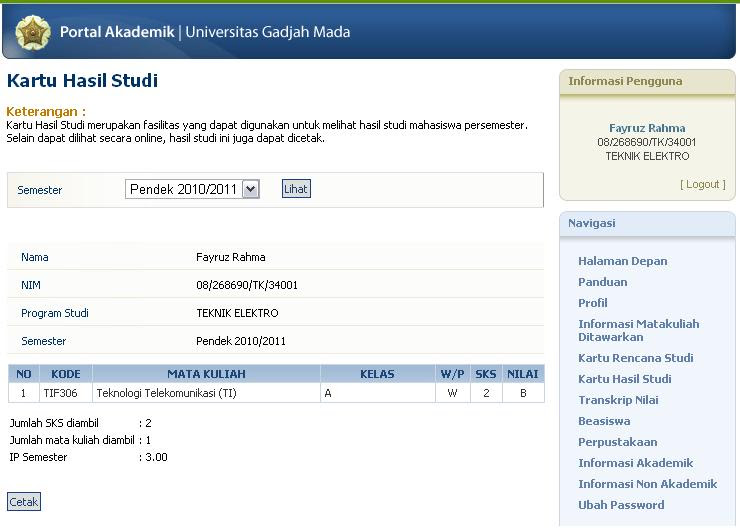 Sistem Informasi – Portal Akademik UGM  fayruzrahma