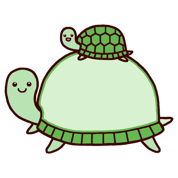 カメ カラー 動物の親子 枠 ふきだしの無料イラスト素材