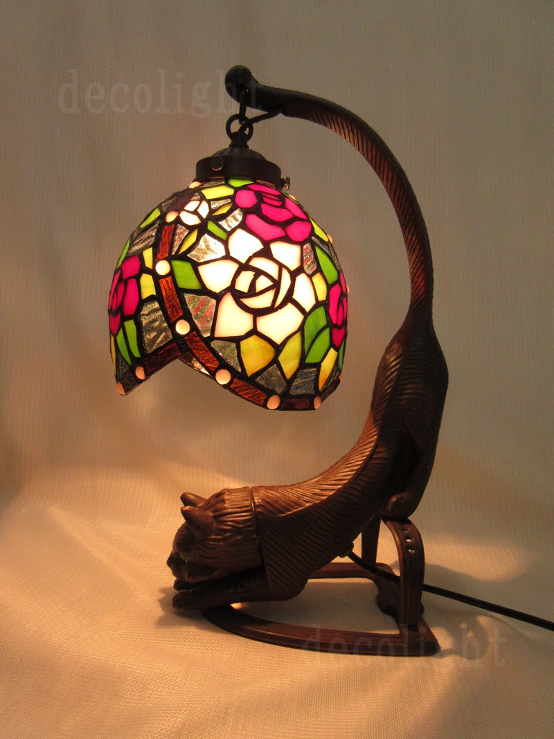 Deco Light 商品詳細表示 かわいい猫のステンドグラスランプ 薔薇