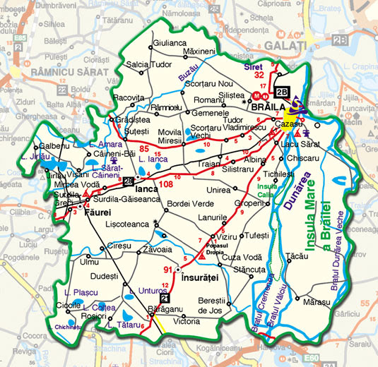 harta judet braila rutiera Harta rutiera a judetului Braila