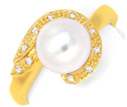 Originalfoto RING MIT SÜDSEEPERLE, 10 DIAMANTEN GELBGOLD 1.200€ NEU!