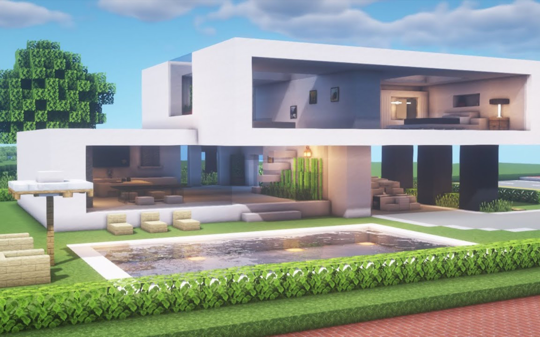 Minecraft 现代别墅建筑教程 哔哩哔哩 つロ干杯 Bilibili